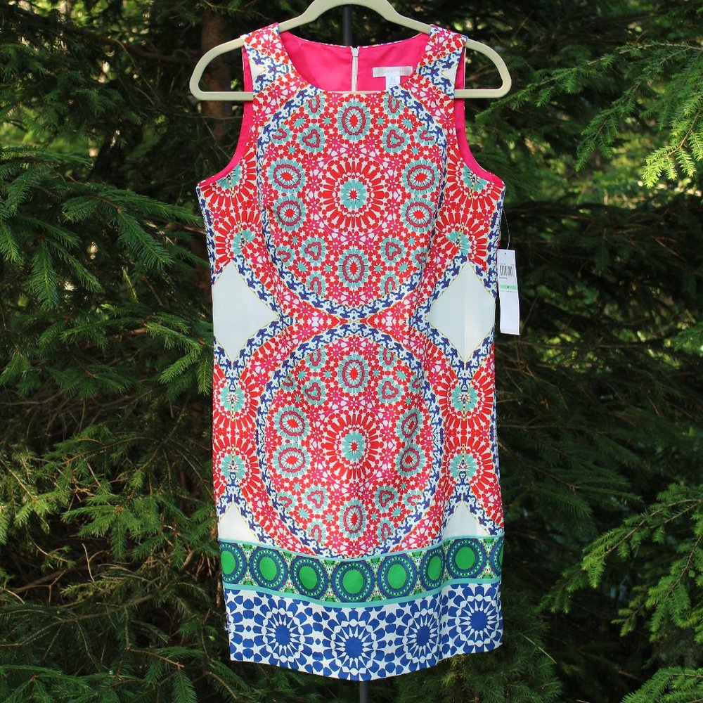London Times NWT Printed Cotton Sateen Shift Dress Sz-8